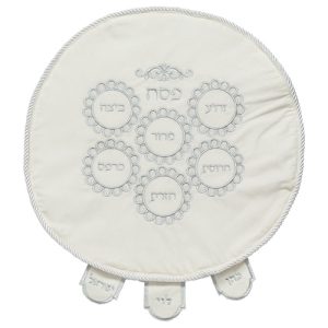 White Velvet Matzah Cover, Silver Embroidery