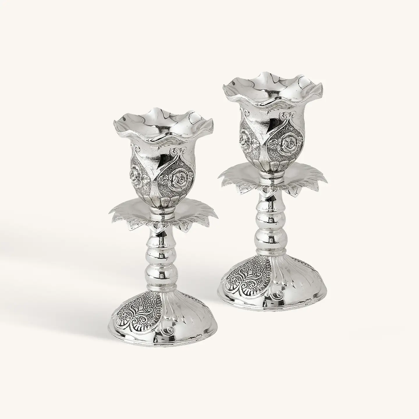 Portacandele ornate - placcato argento - 10 cm