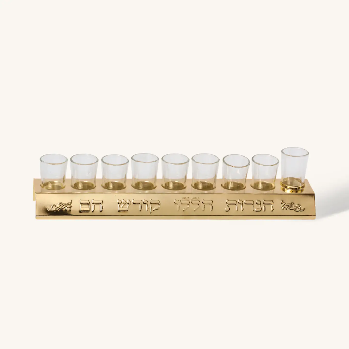 Chanukah Menorah with glass cups for oil